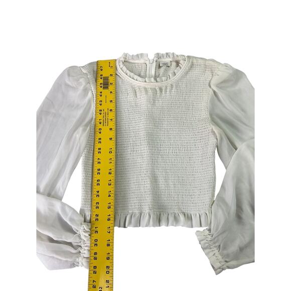 Aritizia Wilfred Tempest Blouse M White Light Birch Ruffles Balloon Sleeves - Picture 3 of 7